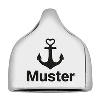 Personalisierbare Endkappe "Anker" + Text für Segeltau Schlüsselanhänger, versilbert (10 mm) Segeltau