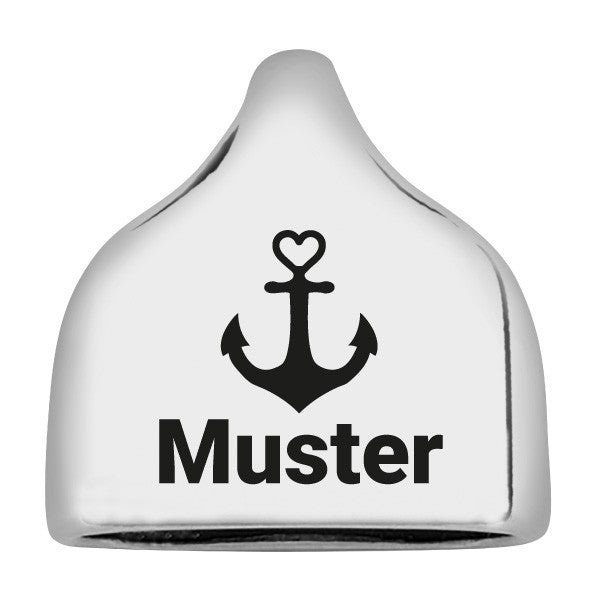 Personalisierbare Endkappe "Anker" + Text für Segeltau Schlüsselanhänger, versilbert (10 mm) Segeltau