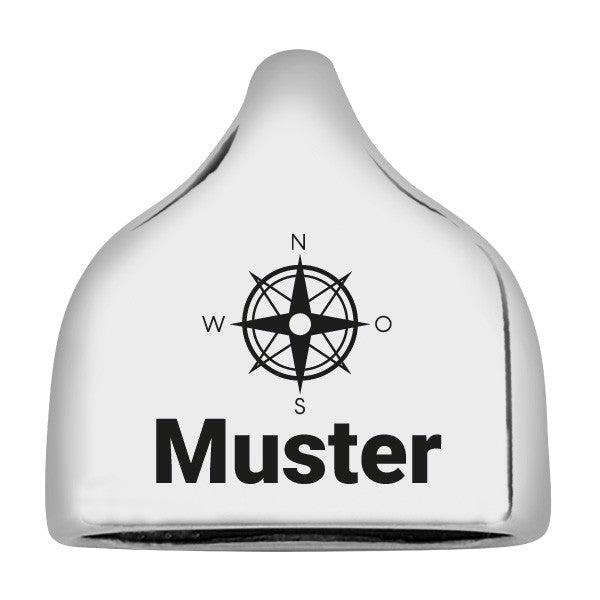 Personalisierbare Endkappe "Kompassrose" + Text für Segeltau Schlüsselanhänger, versilbert (10 mm Segeltau)