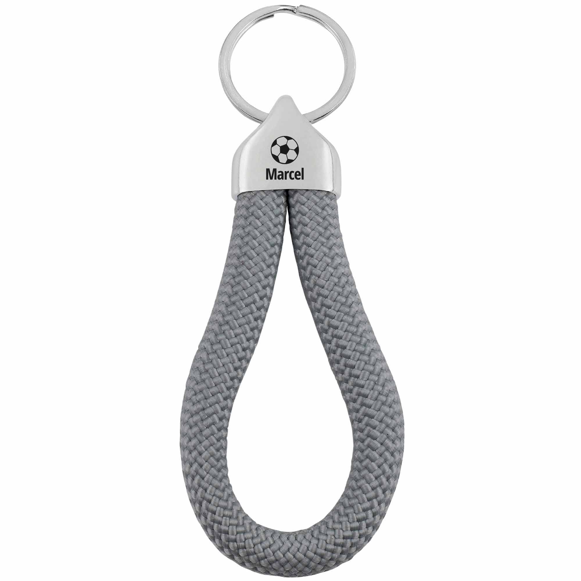 Personalisierbare Endkappe "Fußball" + Text für Segeltau Schlüsselanhänger, versilbert (10 mm Segeltau)