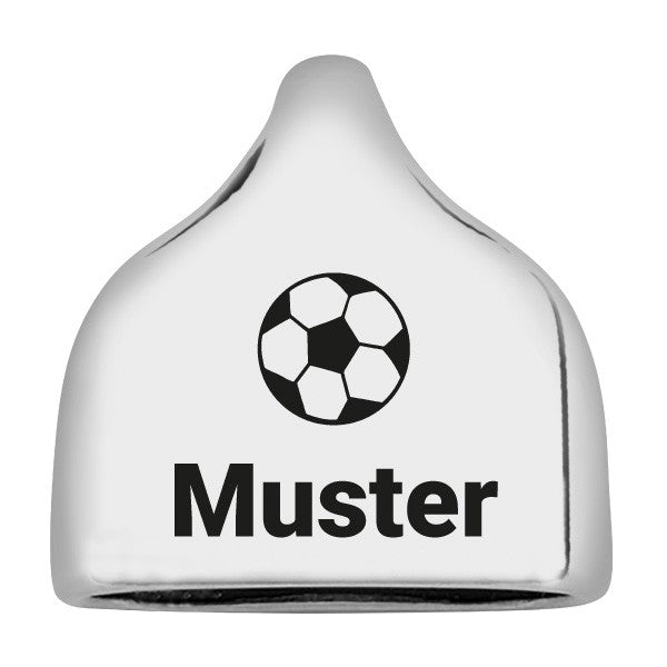 Personalisierbare Endkappe "Fußball" + Text für Segeltau Schlüsselanhänger, versilbert (10 mm Segeltau)
