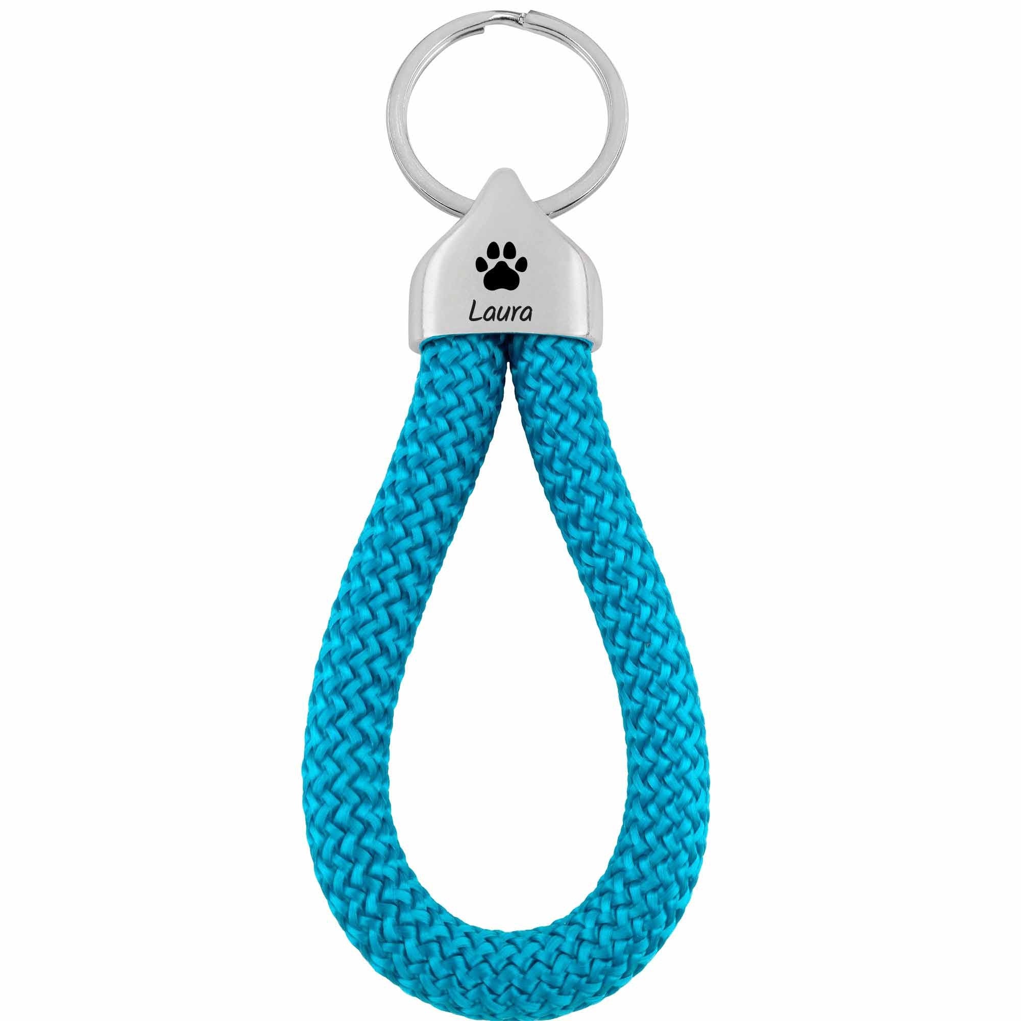 Personalisierbare Endkappe "Pfote" + Text für Segeltau Schlüsselanhänger, versilbert (10 mm Segeltau)