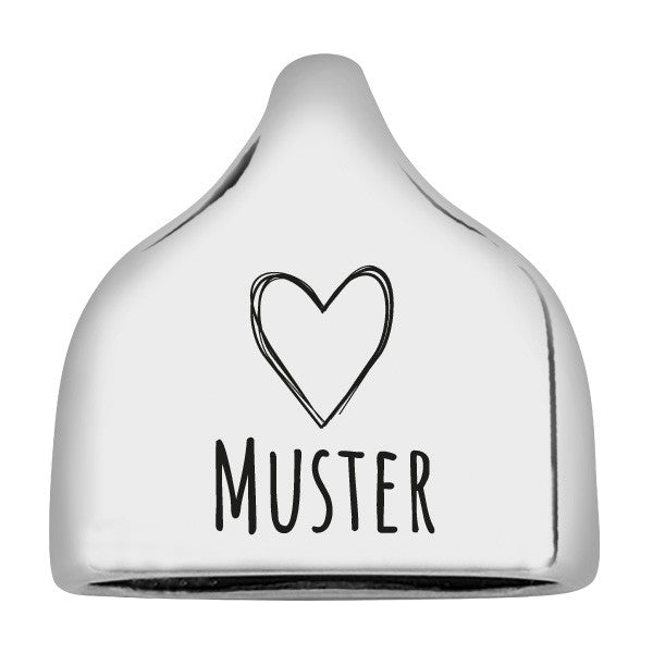 Personalisierbare Endkappe "Herz" + Text für Segeltau Schlüsselanhänger, versilbert (10 mm Segeltau)