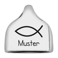 Personalisierbare Endkappe "Fisch" + Text für Segeltau Schlüsselanhänger, versilbert (10 mm Segeltau)