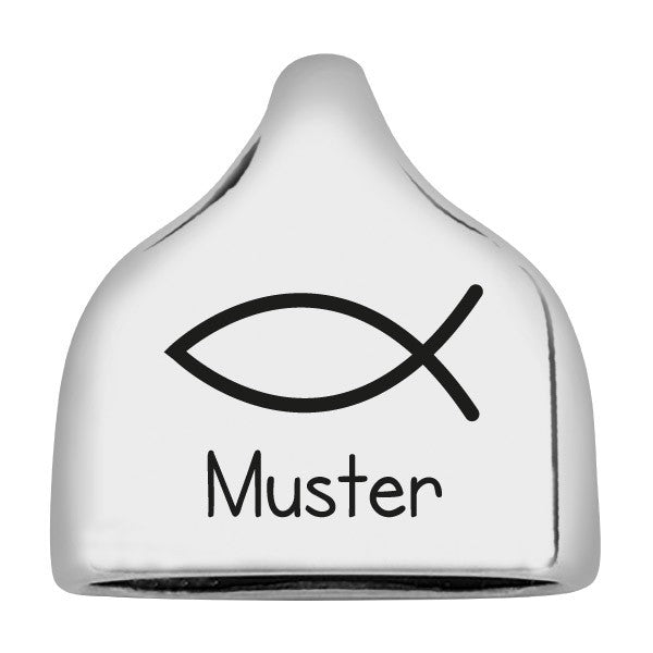 Personalisierbare Endkappe "Fisch" + Text für Segeltau Schlüsselanhänger, versilbert (10 mm Segeltau)