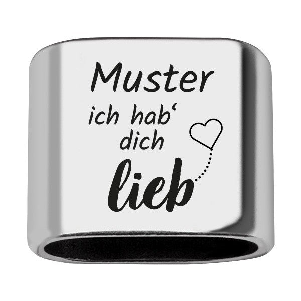 Personalisierbares Zwischenstück "Ich habe dich lieb'" + Text für Segeltau Schlüsselanhänger, versilbert (10 mm Segeltau)