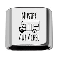 Personalisierbares Zwischenstück "Auf Achse" + Text mit Wohnmobil für Segeltau Schlüsselanhänger, versilbert (10 mm Segeltau)