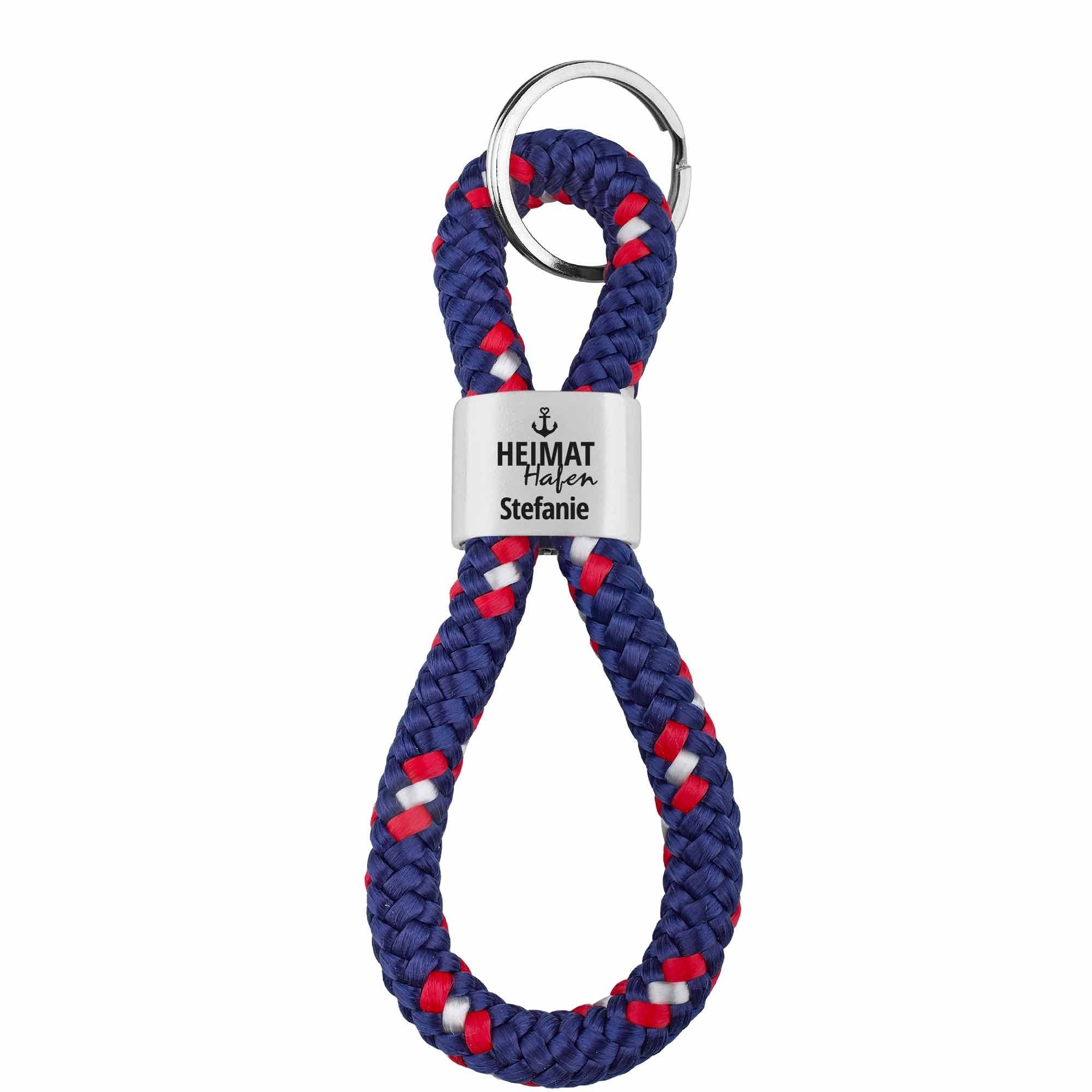 Personalisierbares Zwischenstück "Heimathafen" + Text für Segeltau Schlüsselanhänger, versilbert (10 mm Segeltau)