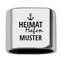 Personalisierbares Zwischenstück "Heimathafen" + Text für Segeltau Schlüsselanhänger, versilbert (10 mm Segeltau)