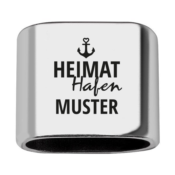 Personalisierbares Zwischenstück "Heimathafen" + Text für Segeltau Schlüsselanhänger, versilbert (10 mm Segeltau)