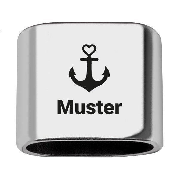 Personalisierbares Zwischenstück "Anker" + Text für Segeltau Schlüsselanhänger, versilbert (10 mm Segeltau)