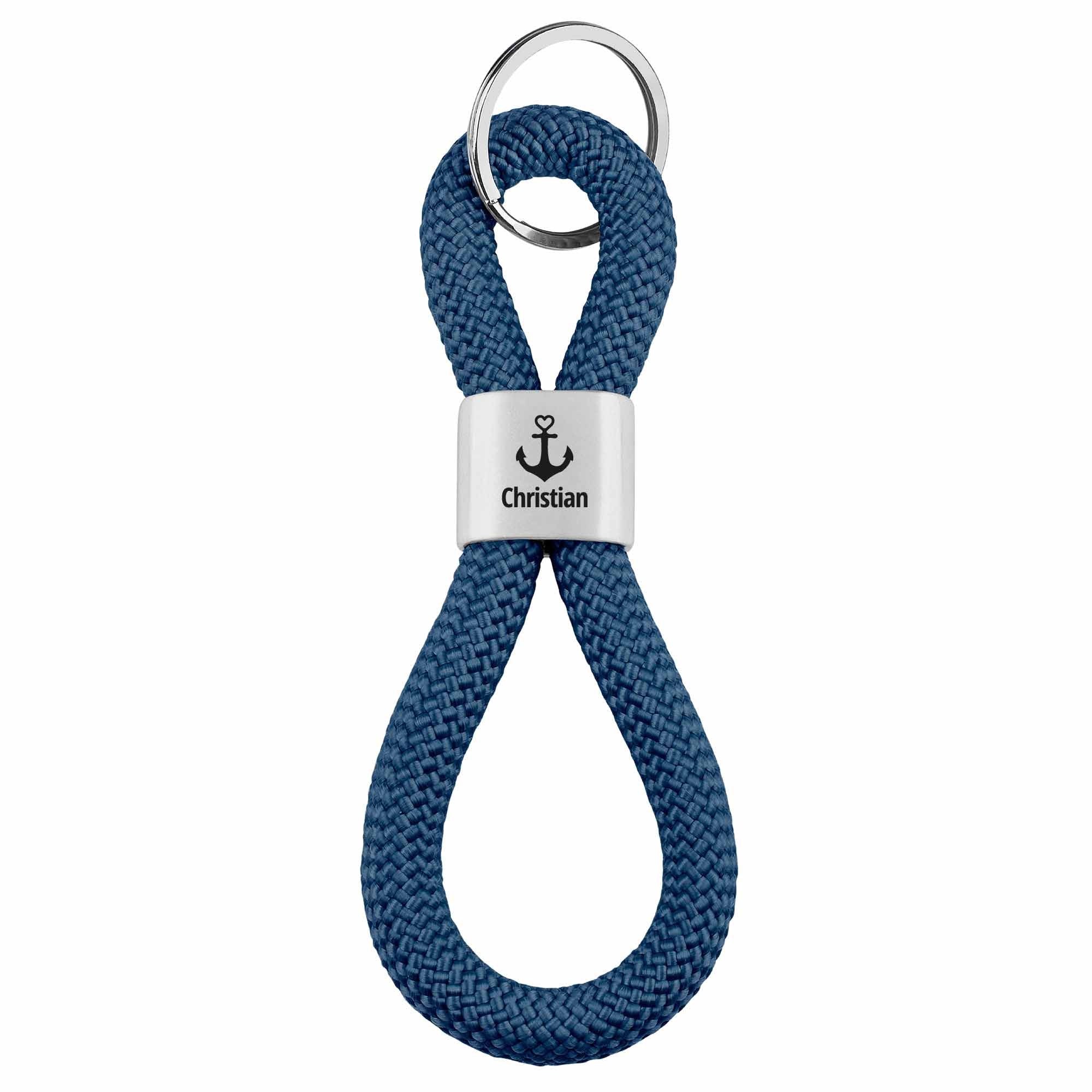 Personalisierbares Zwischenstück "Anker" + Text für Segeltau Schlüsselanhänger, versilbert (10 mm Segeltau)