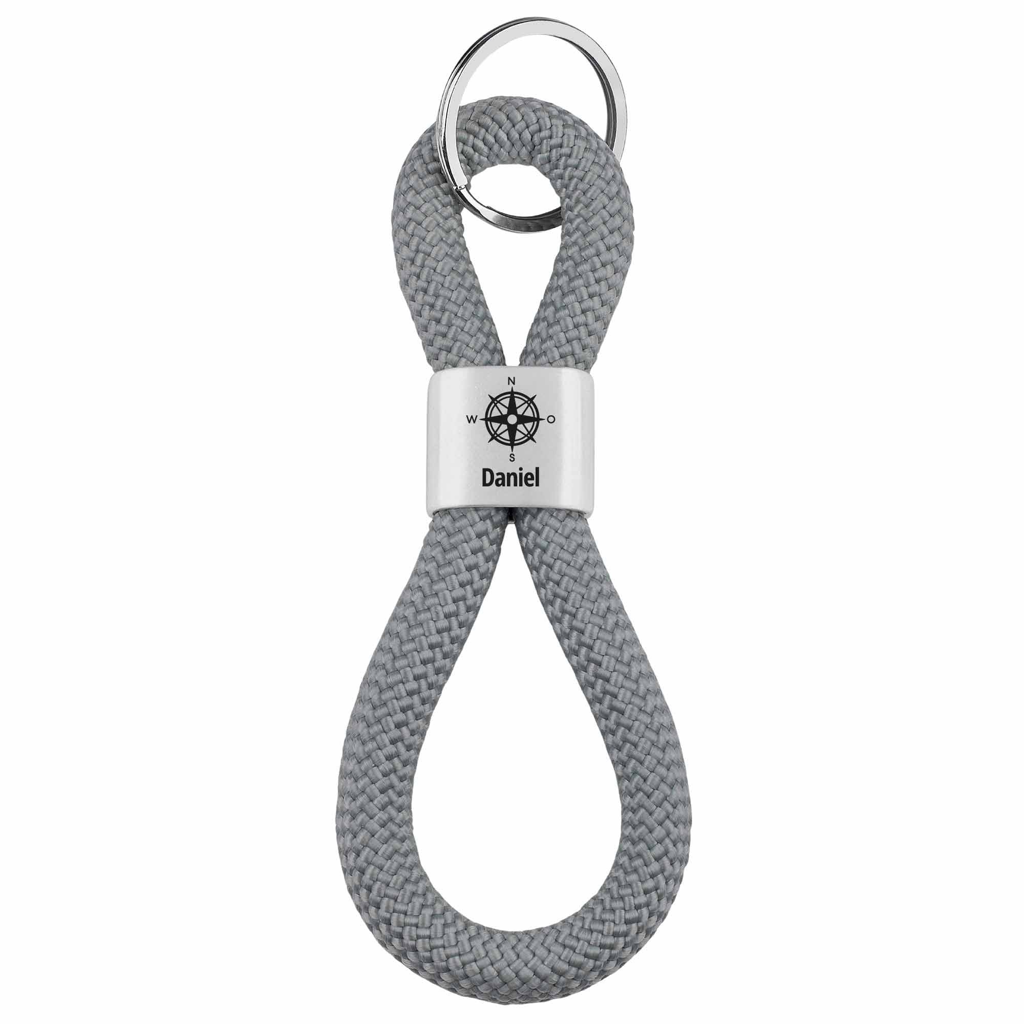 Personalisierbares Zwischenstück "Kompass" + Text für Segeltau Schlüsselanhänger, versilbert (10 mm Segeltau)