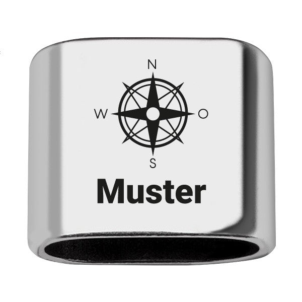 Personalisierbares Zwischenstück "Kompass" + Text für Segeltau Schlüsselanhänger, versilbert (10 mm Segeltau)