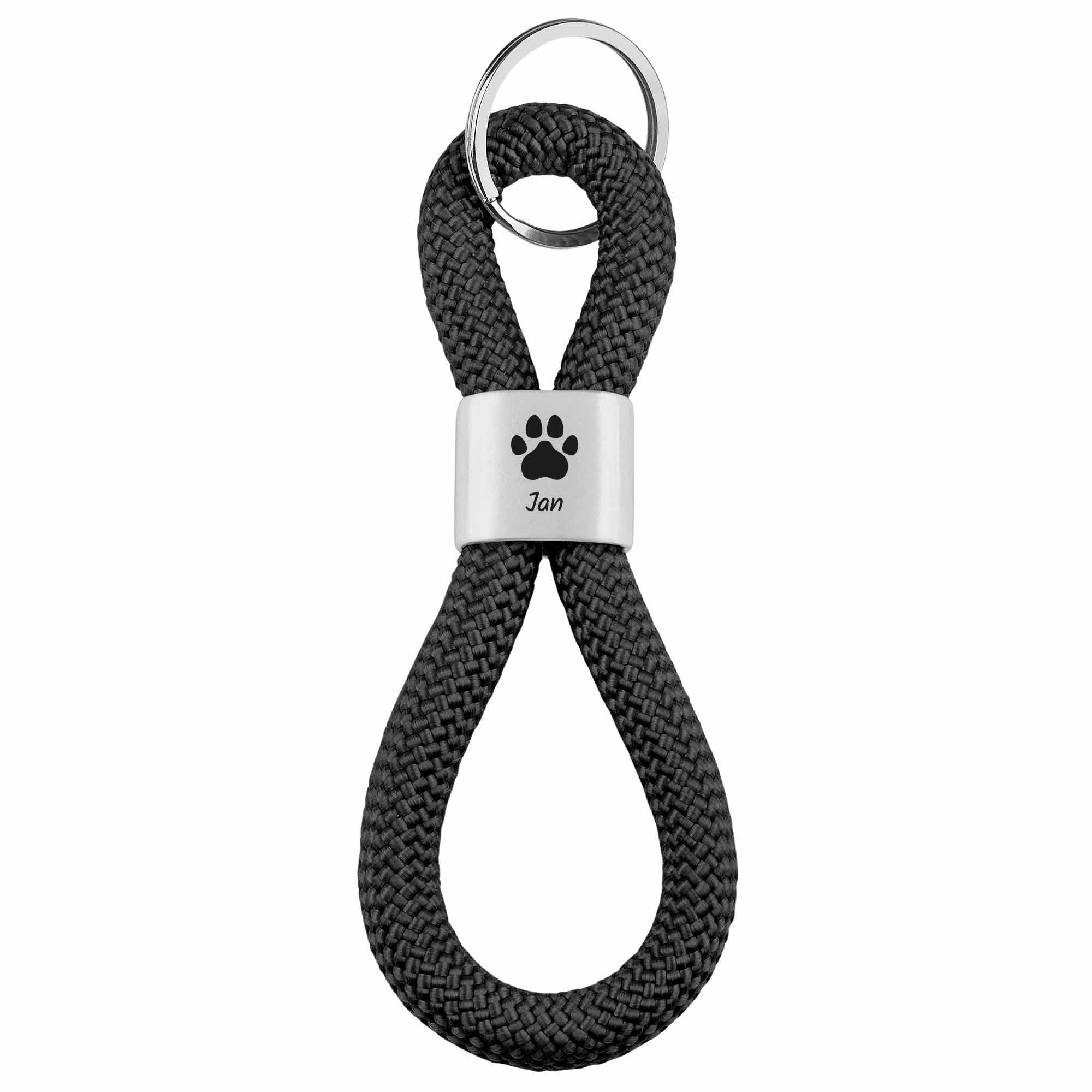 Personalisierbares Zwischenstück "Pfote" + Text für Segeltau Schlüsselanhänger, versilbert (10 mm Segeltau)