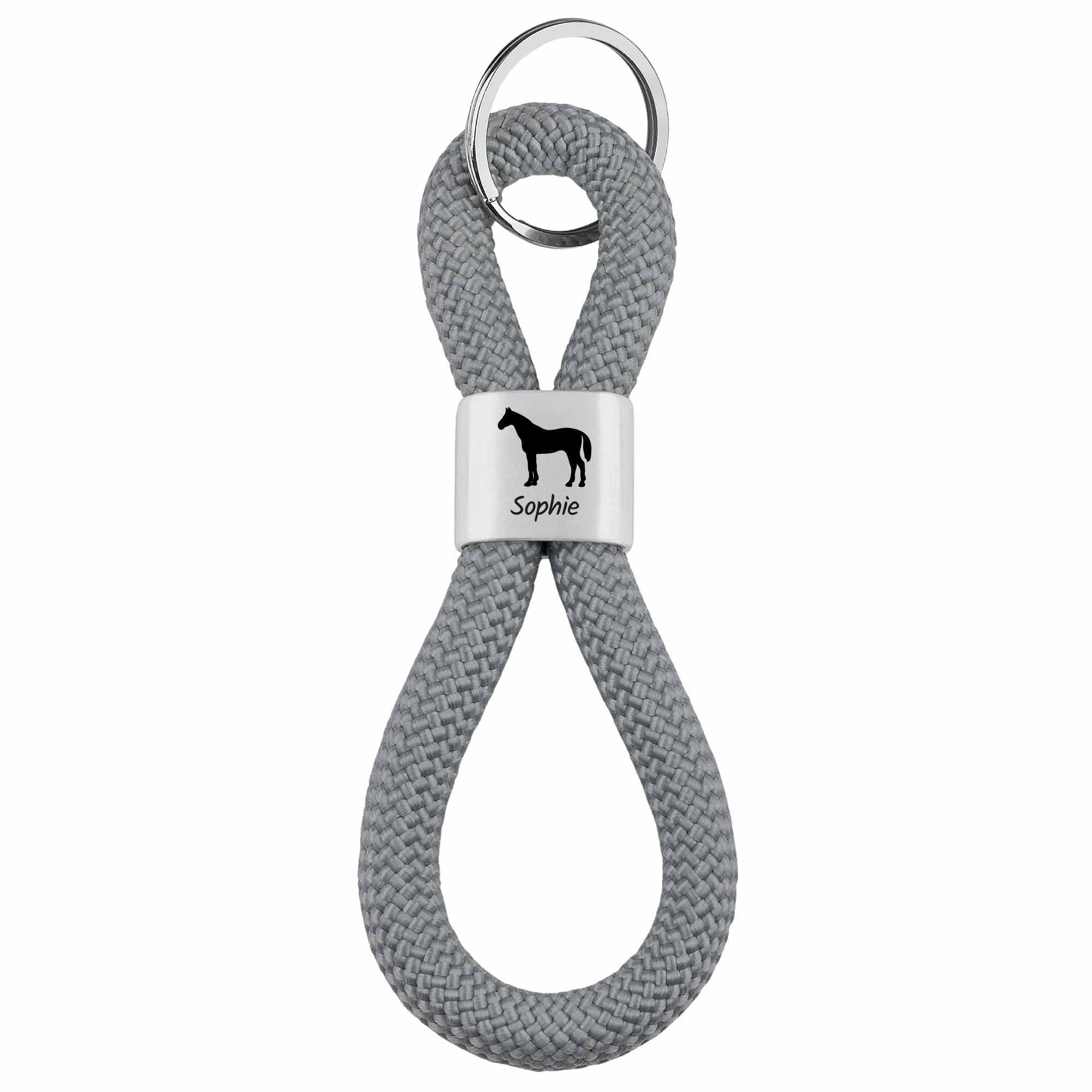 Personalisierbares Zwischenstück "Pferd" + Text für Segeltau Schlüsselanhänger, versilbert (10 mm Segeltau)