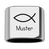 Personalisierbares Zwischenstück "Fisch" + Text  für Segeltau Schlüsselanhänger, versilbert (10 mm Segeltau)