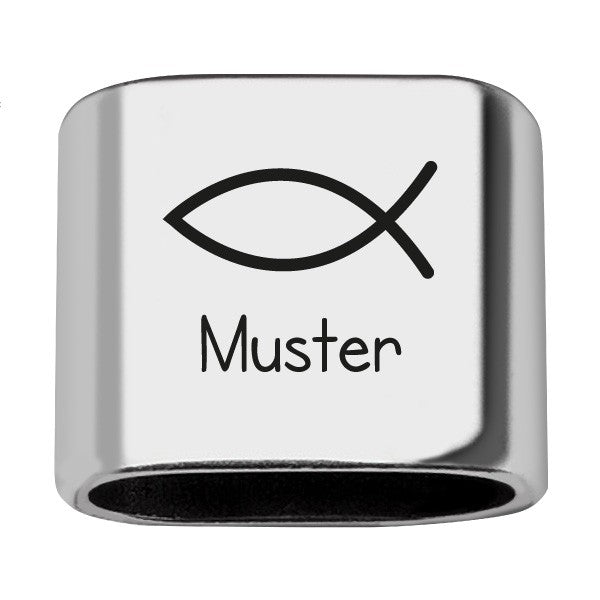 Personalisierbares Zwischenstück "Fisch" + Text  für Segeltau Schlüsselanhänger, versilbert (10 mm Segeltau)
