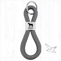 Personalisierter Schlüsselanhänger Segeltau | Gravur Pferd + Wunschtext | Geschenk Mädchen | Name | Pony | Reiten | Tiername