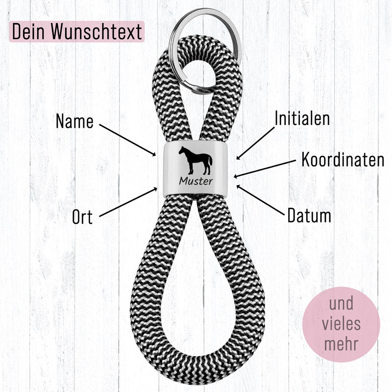 Personalisierter Schlüsselanhänger Segeltau | Pferd + Wunschtext |Ideen für Personalisierung