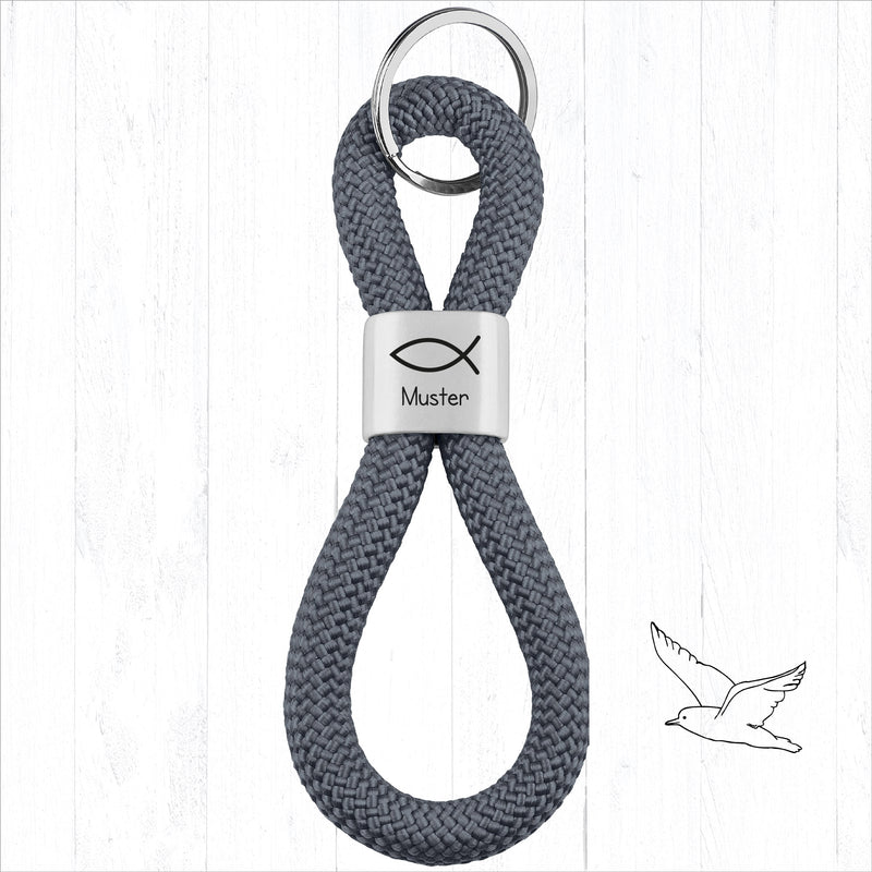 Personalisierter Schlüsselanhänger Segeltau | Gravur Fisch + Wunschtext | Geschenk Kommunion | Konfirmation | Taufe | Bibelvers | Name
