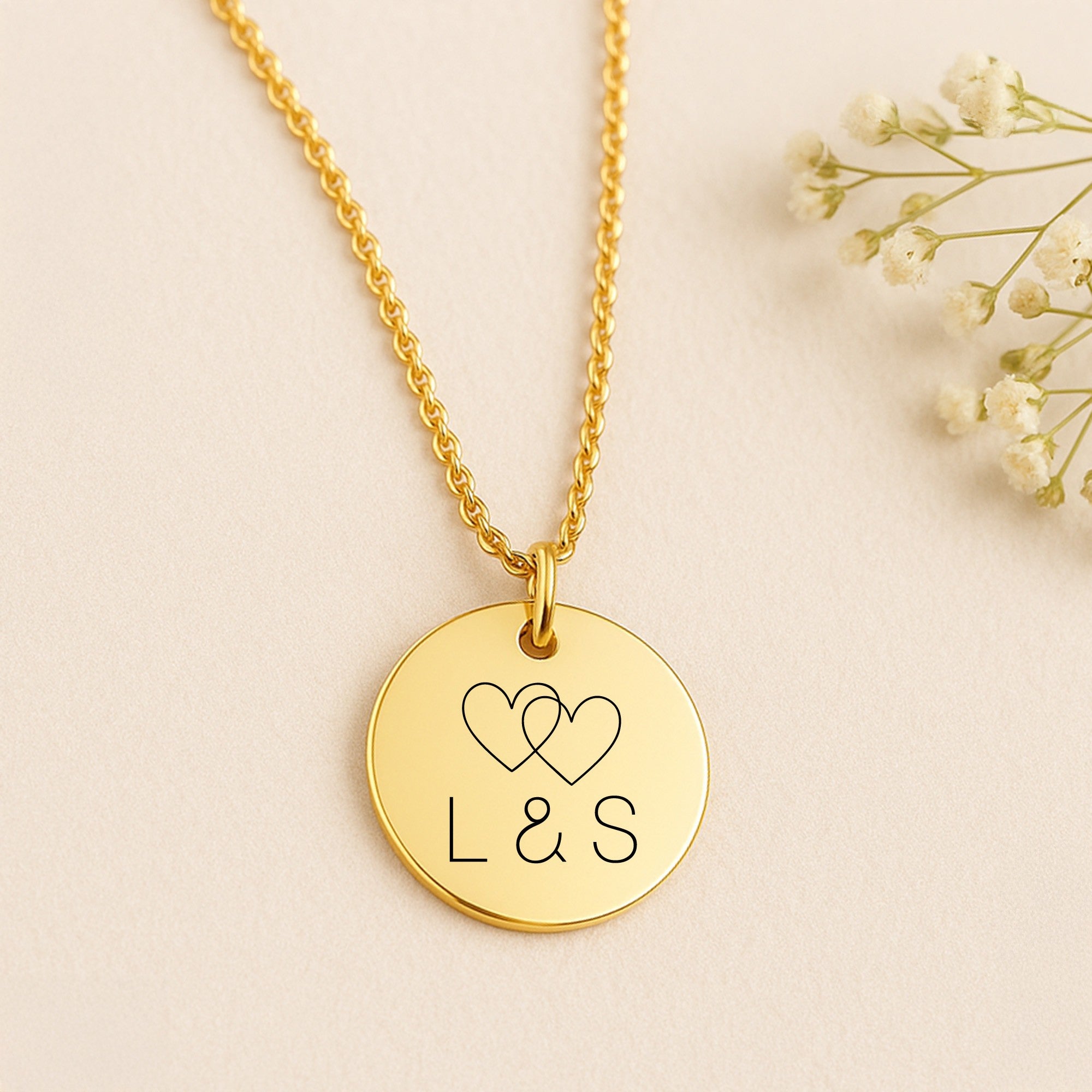 Personalisierte Halskette zwei Herzen | 18K vergoldet | Gravur Initialen | Datum | Liebe | Hochzeit | Geschenk personalisiert | Edelstahl