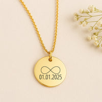 Vergoldete Infinity Halskette Gravur | Edelstahl | Personalisiert | Wunschtext | Datum | Geschenk Liebe | Freundschaft | Jahrestag