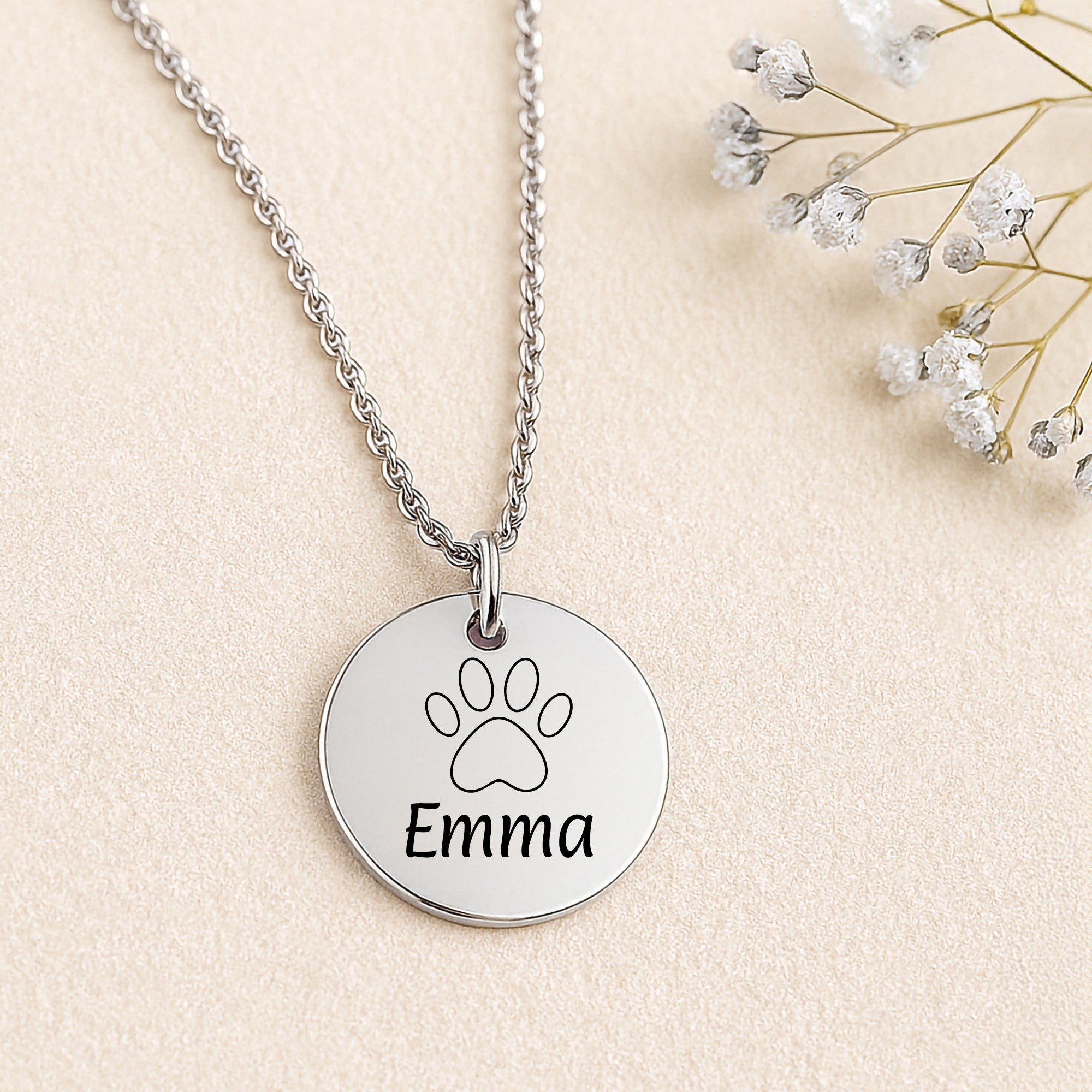 Halskette mit Pfote & Wunschgravur | Edelstahl Schmuck | Name | Geschenk Tierfreunde | Erinnerung Haustier | Hund Katze | Graviert