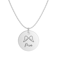 Personalisierte Halskette mit Gravur – Engelsflügel & Wunschtext | Edelstahl silberfarben | Schutzengel | Erinnerung | Geschenk Taufe