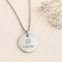 Halskette mit Glücksklee & Gravur | Edelstahl | Talisman Kette | Glücksbringer mit Name oder Datum | Personalisierte Kette | Geschenk