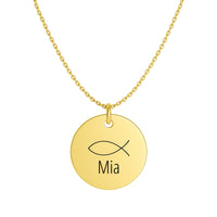 Halskette mit Gravur | Fischsymbol & Wunschtext | vergoldet | Geschenk Taufe, Kommunion, Konfirmation | Christlicher Schmuck personalisiert