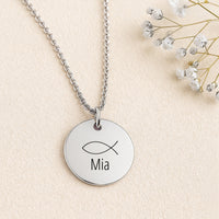 Personalisierte Edelstahl Halskette Gravur – Fisch & Wunschtext | Symbol für Glaube + Hoffnung | Geschenk zur Taufe, Kommunion