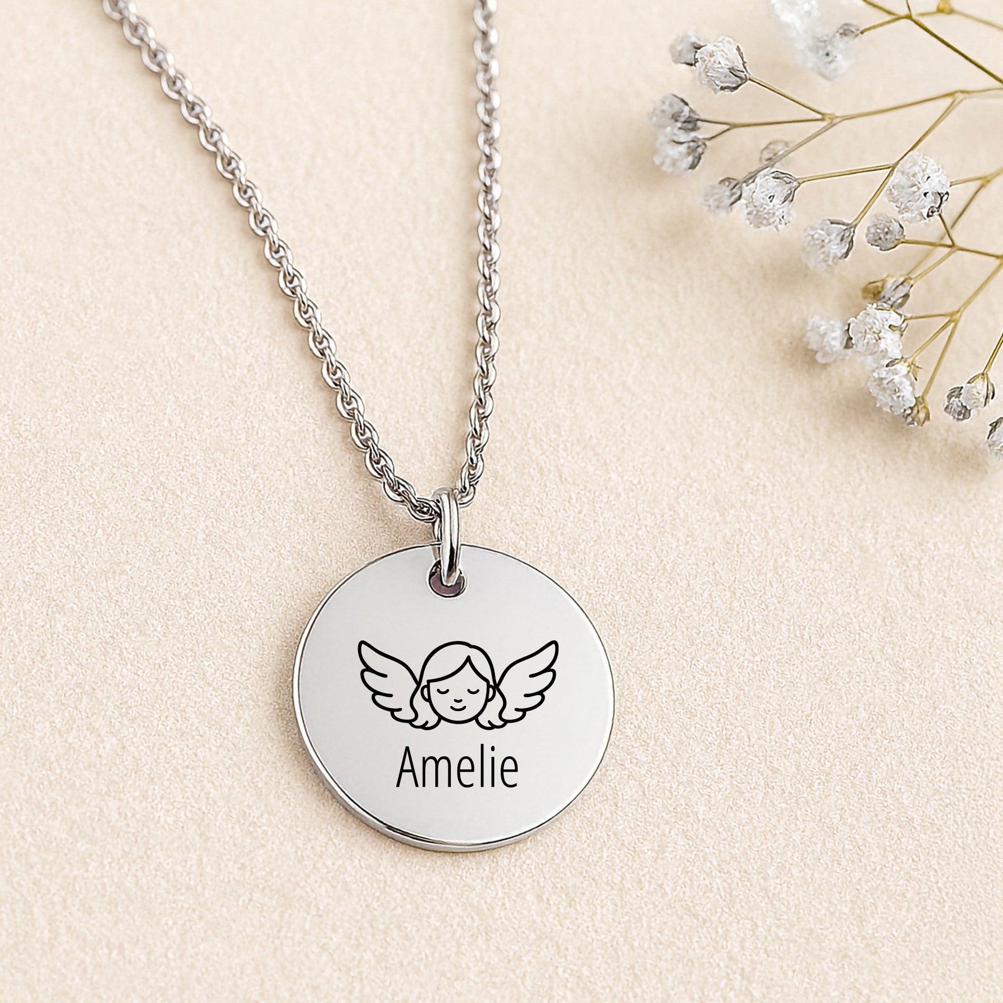 Personalisierte vergoldete Halskette mit Gravur – Schutzengel & Wunschtext | Geschenk zur Taufe, Kommunion, Konfirmation