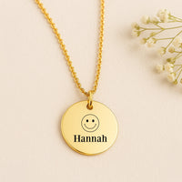 Kette mit Smiley & Gravur |  vergoldet | Gute-Laune-Schmuck | Geschenk für Optimisten | Personalisierbare Edelstahlkette mit Gravur