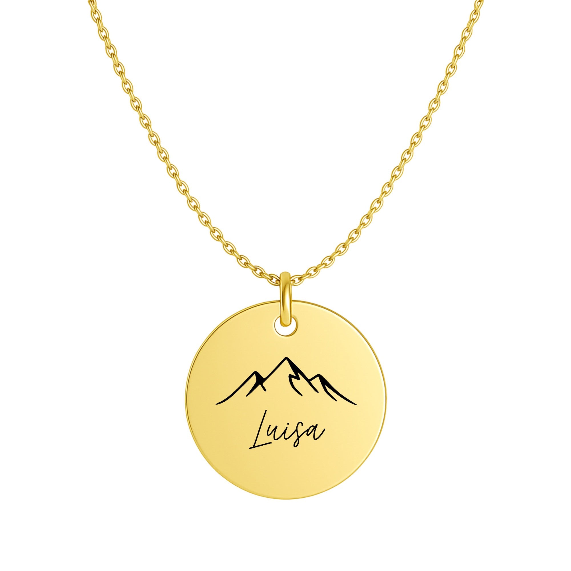Vergoldete Kette Berge | Personalisierter Schmuck mit Gravur | Naturmotiv & Wunschtext | Geschenk für Bergfreunde und  Freiheitsliebende