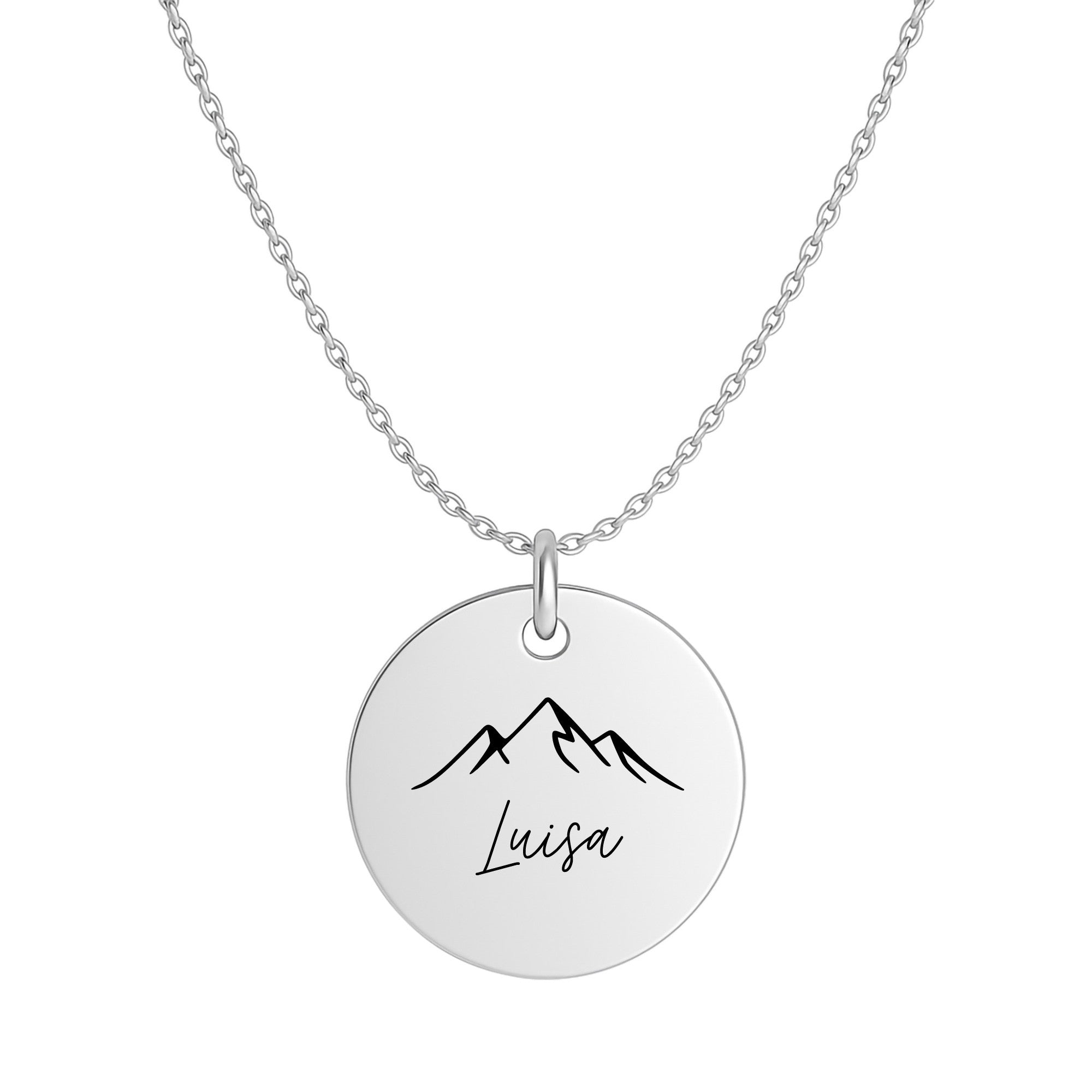 Personalisierte Edelstahlkette mit Gravur | Berge und  Wunschtext | Symbol für Freiheit & Naturverbundenheit | Geschenk für Outdoor-Fans