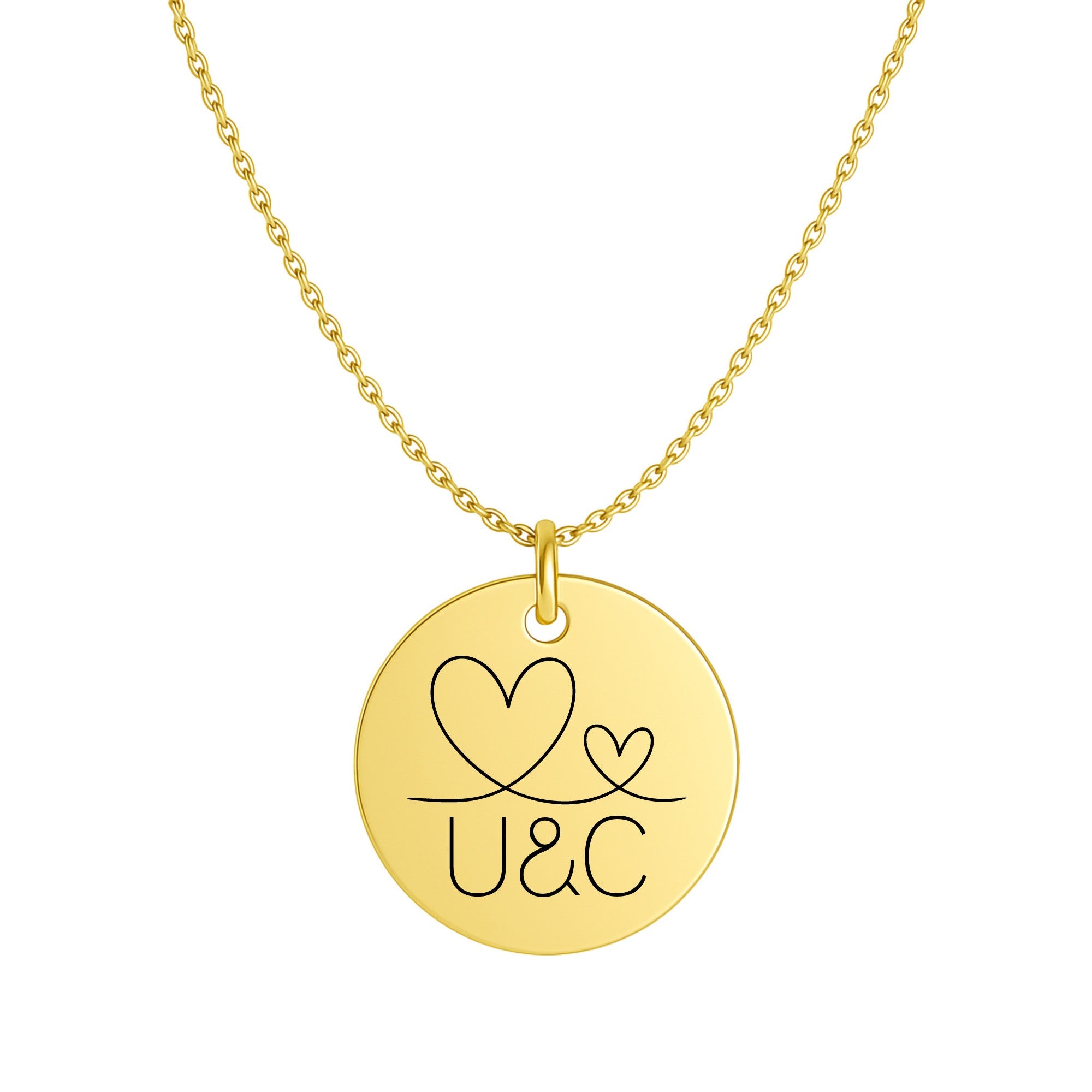 Vergoldete Kette mit Herz Gravur | Edelstahl Halskette personalisiert | Zwei Herzen & Initialen | Geschenk Liebe Paar Partner Freundin