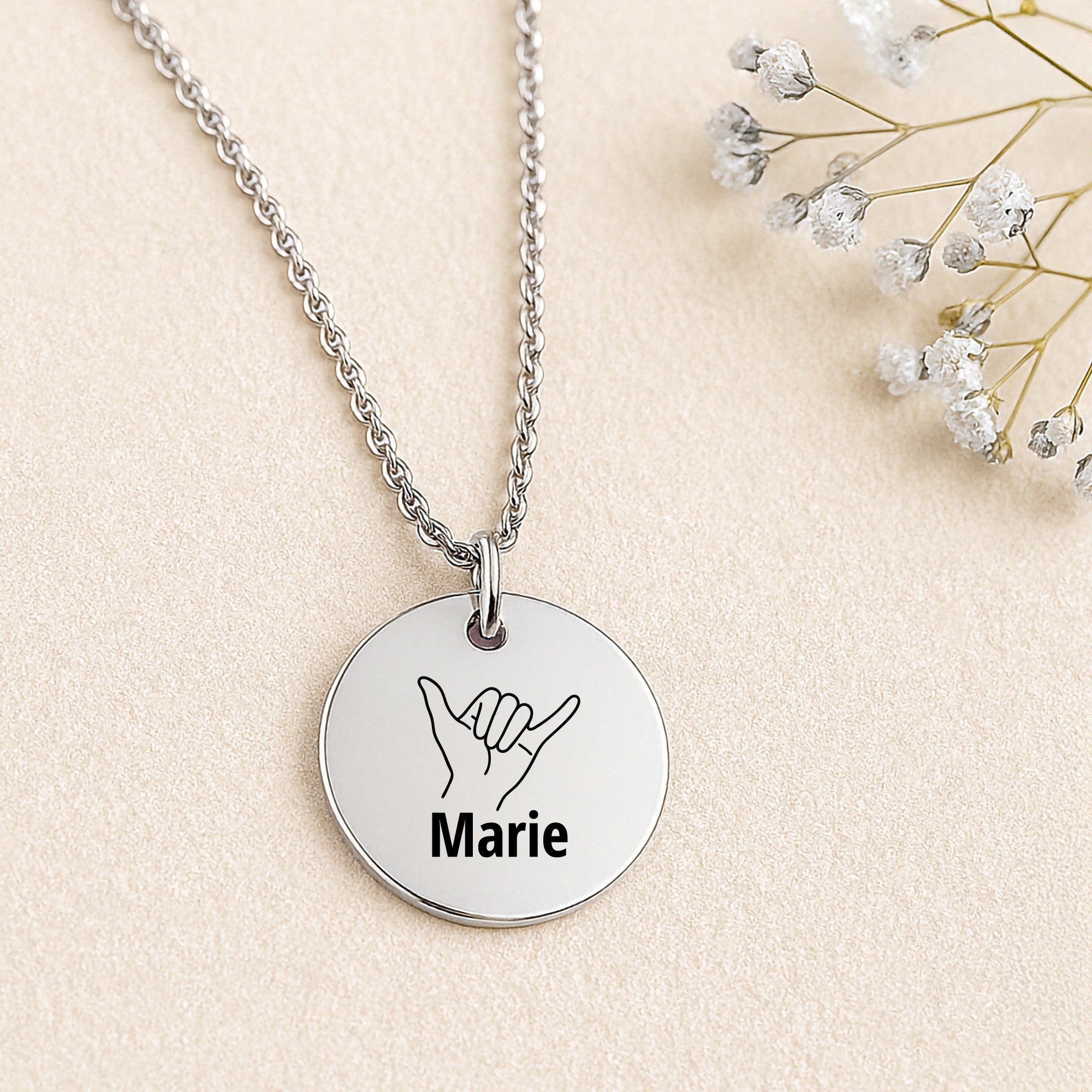 Schaka Gravur Kette |Personalisierbare  Edelstahl Halskette  mit  Wunschtext | Symbol für Freundschaft, Surfer-Vibes & gute Laune