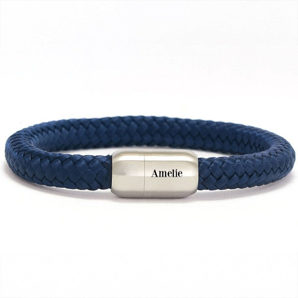 Magnetverschluss mit Gravur 8 mm | Edelstahl silberfarben | Personalisierbarer Verschluss für Segeltauarmband | Name Datum Text | DIY