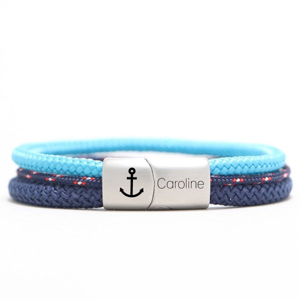 Personalisierter Edelstahl Magnetverschluss mit Gravur | Motiv & Name | für 5 mm Segeltau | Anker
