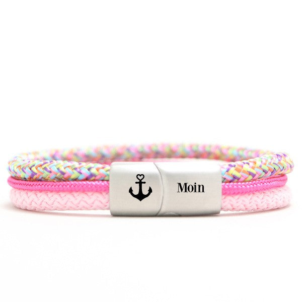Personalisierter Edelstahl Magnetverschluss mit Gravur | Motiv & Name | für 5 mm Segeltau |  Anker mit Herz