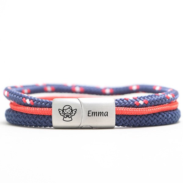 Personalisierter Edelstahl Magnetverschluss mit Gravur | Motiv & Name | für 5 mm Segeltau | Schutzengel