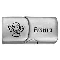 Personalisierter Edelstahl Magnetverschluss mit Gravur | Motiv & Name | für 5 mm Segeltau | Schutzengel