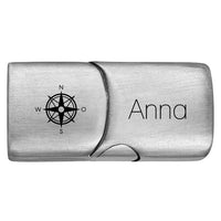Personalisierter Edelstahl Magnetverschluss mit Gravur | Motiv & Name | für 5 mm Segeltau | Kompassrose