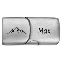 Personalisierter Edelstahl Magnetverschluss mit Gravur | Motiv & Name | für 5 mm Segeltau | Berge