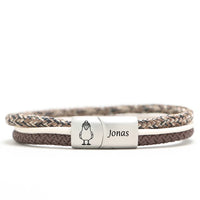 Personalisierter Edelstahl Magnetverschluss mit Gravur | Motiv & Name | für 5 mm Segeltau | Möwe mit Mütze
