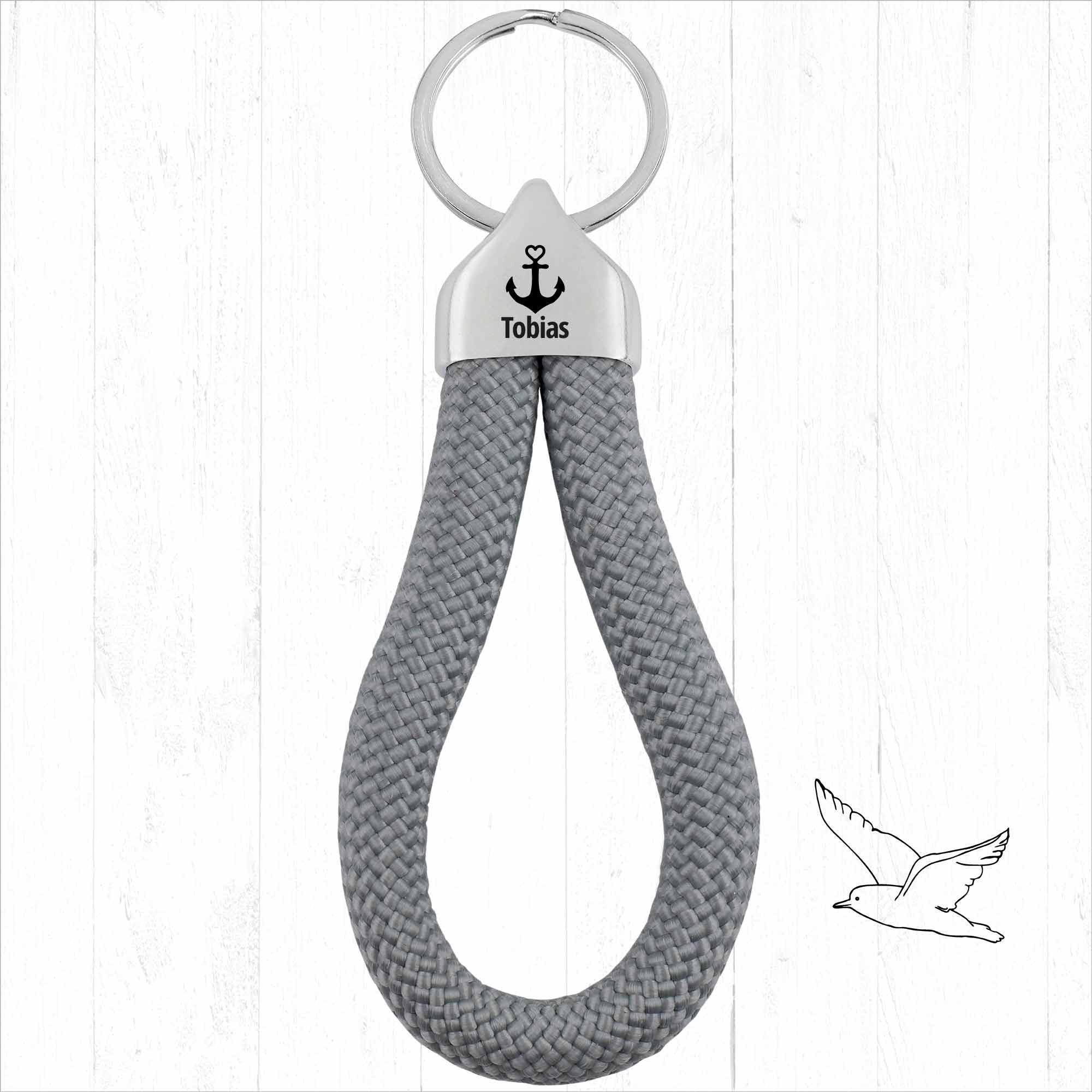 Personalisierter Schlüsselanhänger Segeltau | Gravur Anker + Wunschtext | Endkappe | Maritimes Geschenk Ostsee Nordsee Sylt | Männergeschenk