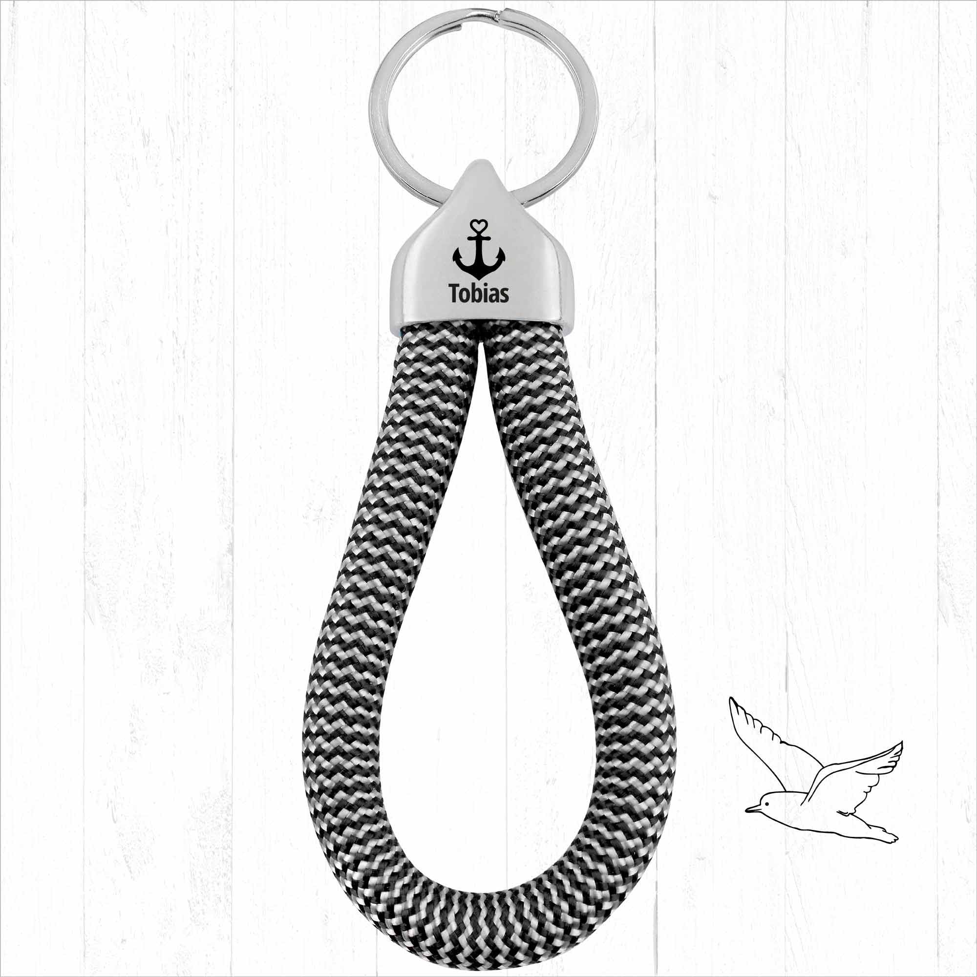 Personalisierter Schlüsselanhänger Segeltau | Gravur Anker + Wunschtext | Endkappe | Maritimes Geschenk Ostsee Nordsee Sylt | Männergeschenk