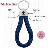Personalisierter Schlüsselanhänger Segeltau | Gravur Anker + Wunschtext | Endkappe | Maritimes Geschenk Ostsee Nordsee Sylt | Männergeschenk
