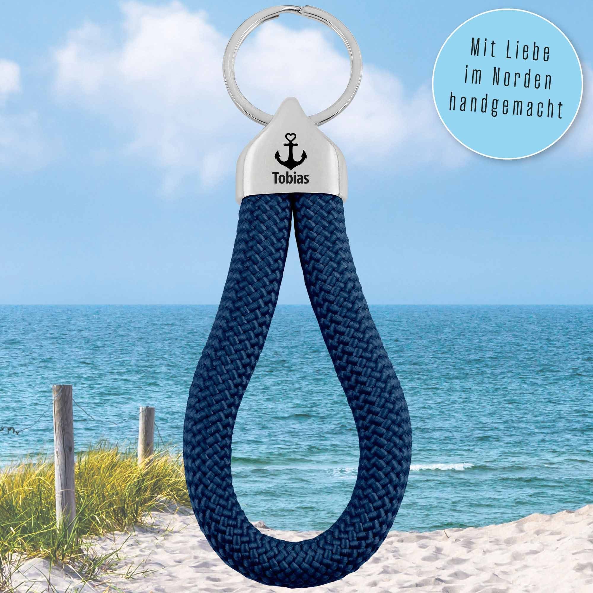 Personalisierter Schlüsselanhänger Segeltau | Gravur Anker + Wunschtext | Endkappe | Maritimes Geschenk Ostsee Nordsee Sylt | Männergeschenk